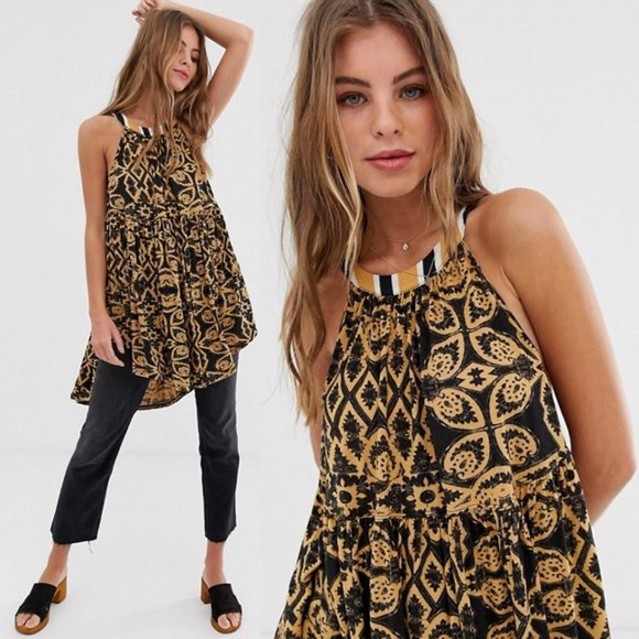 NEW Free People Mimi Halter Tunic Top Boho Black - Picture 2 of 8